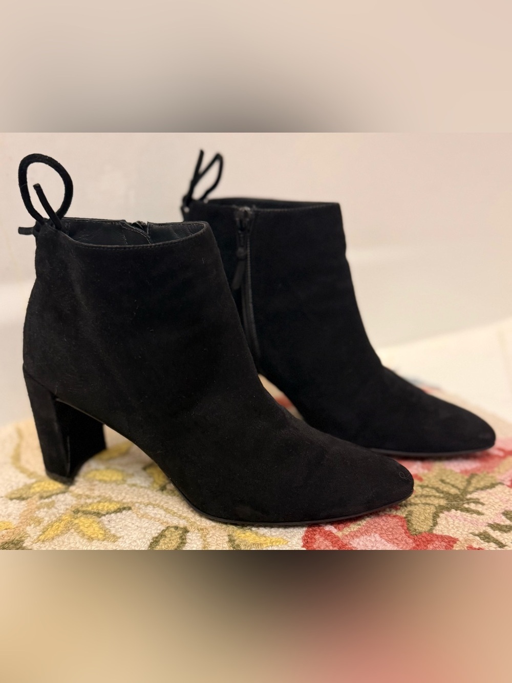 STUART WEITZMAN Black Suede Ankle Boots W/ Back Tie & Block Heel – Size 7 M